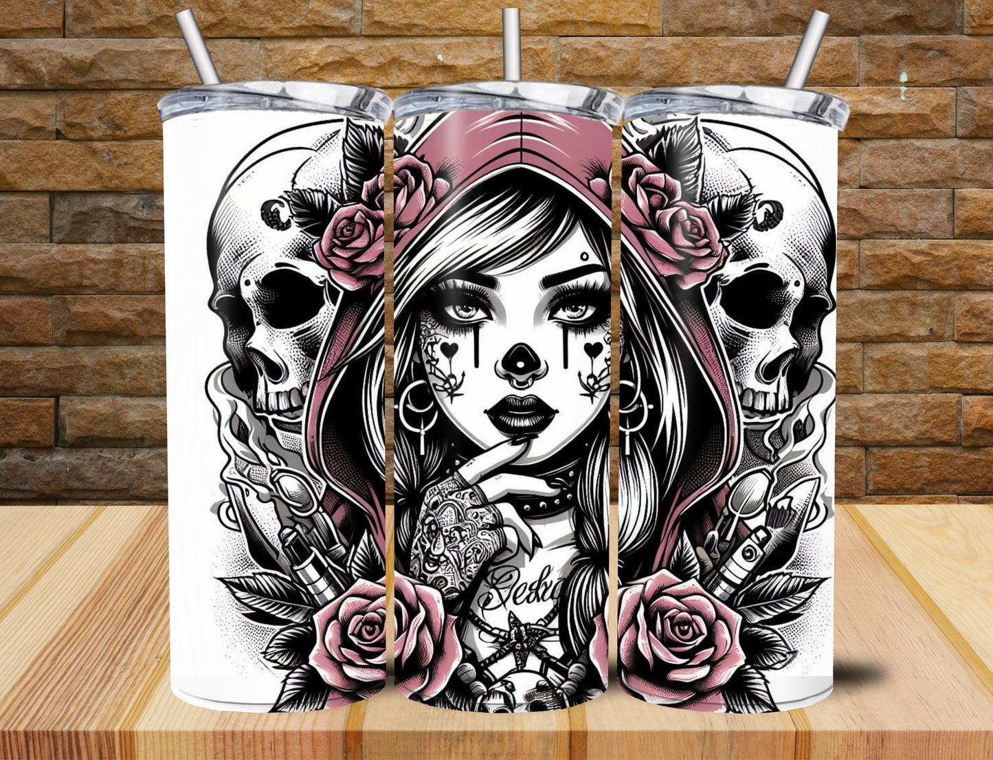 Tumbler Frau mit Totenkopf