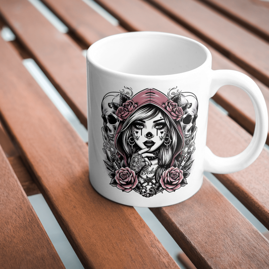 Tasse ,, Frau mit Schädel"